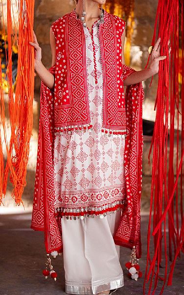 Gul Ahmed Off White/Red Lawn Suit | Pakistani Lawn Dress in USA- Image 1