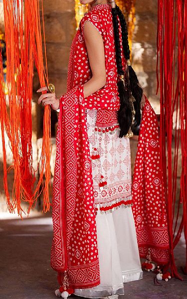 Gul Ahmed Off White/Red Lawn Suit | Pakistani Lawn Dress in USA- Image 2
