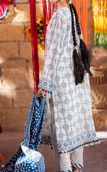 Gul Ahmed Off White/Blue Lawn Suit | Pakistani Lawn Dress in USA- Image 2