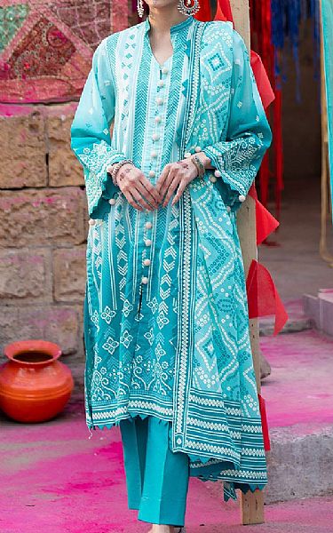 Gul Ahmed Fountain Blue Lawn Suit | Pakistani Lawn Dress in USA- Image 1