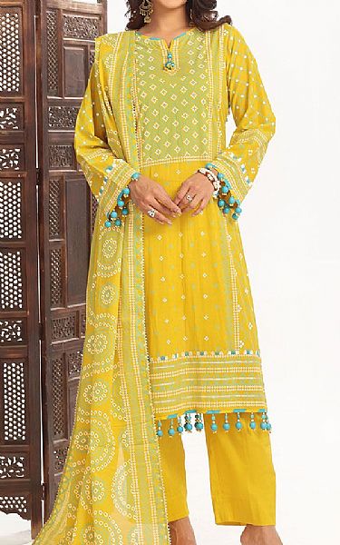 Gul Ahmed Golden Yellow Lawn Suit | Pakistani Lawn Dress in USA- Image 1