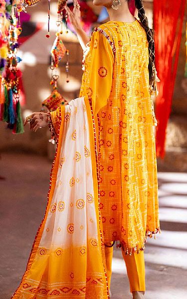 Gul Ahmed Orange Lawn Suit | Pakistani Lawn Dress in USA- Image 2