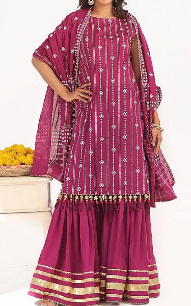 Gul Ahmed Raspberry Rose Lawn Suit | Pakistani Lawn Dress in USA- Image 1
