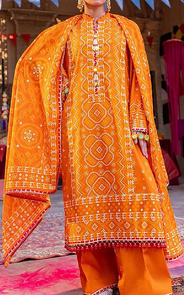 Gul Ahmed Safety Orange Lawn Suit | Pakistani Lawn Dress in USA- Image 1