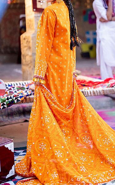 Gul Ahmed Safety Orange Lawn Suit | Pakistani Lawn Dress in USA- Image 2