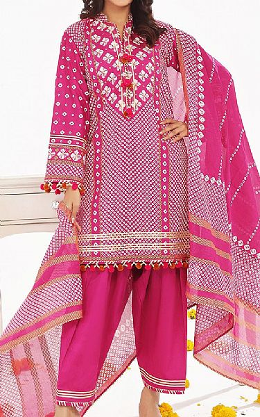 Gul Ahmed Deep Cerise Lawn Suit | Pakistani Lawn Dress in USA- Image 1