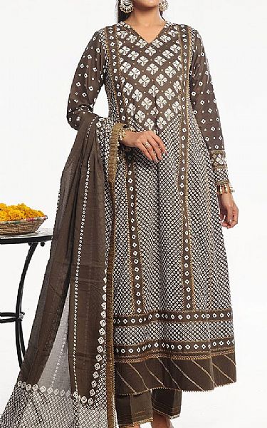 Gul Ahmed Pastel Brown Lawn Suit | Pakistani Lawn Dress in USA- Image 1