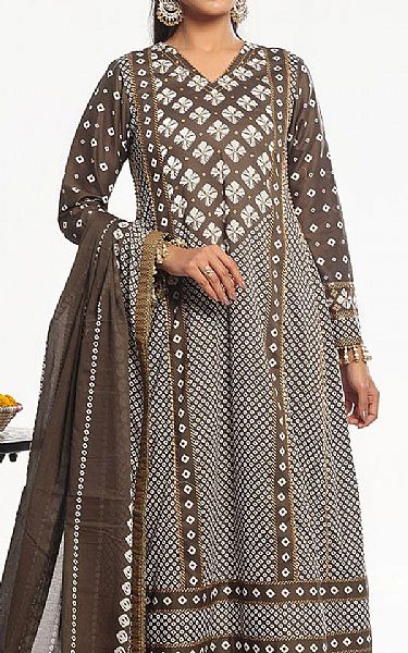 Gul Ahmed Pastel Brown Lawn Suit | Pakistani Lawn Dress in USA- Image 2