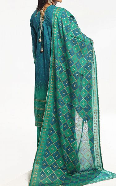 Gul Ahmed Green/Blue Lawn Suit | Pakistani Lawn Dress in USA- Image 2
