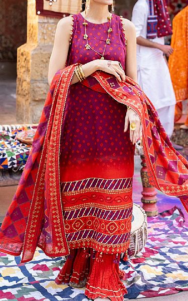 Gul Ahmed Raspberry Rose Lawn Suit | Pakistani Lawn Dress in USA- Image 1