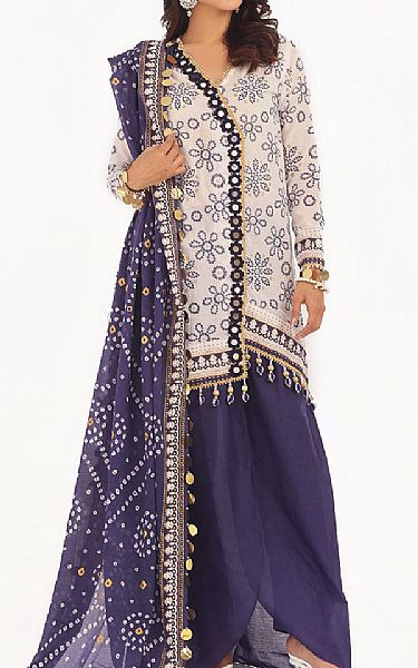 Gul Ahmed Off White/Purple Lawn Suit | Pakistani Lawn Dress in USA- Image 1