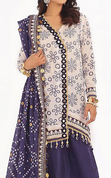 Gul Ahmed Off White/Purple Lawn Suit | Pakistani Lawn Dress in USA- Image 2