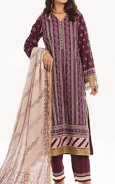 Gul Ahmed Wine Berry Lawn Suit | Pakistani Lawn Dress in USA- Image 1