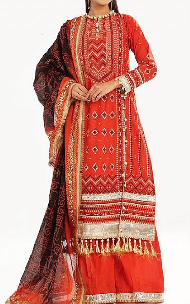 Gul Ahmed Reddish Orange Lawn Suit | Pakistani Lawn Dress in USA- Image 1