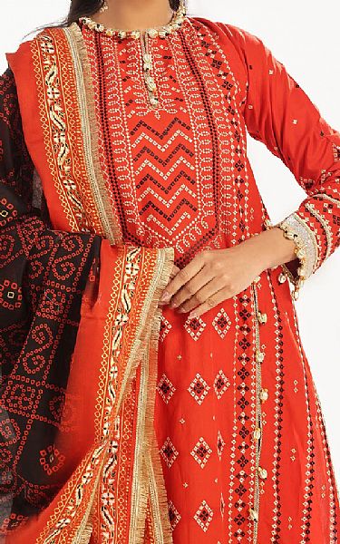 Gul Ahmed Reddish Orange Lawn Suit | Pakistani Lawn Dress in USA- Image 2