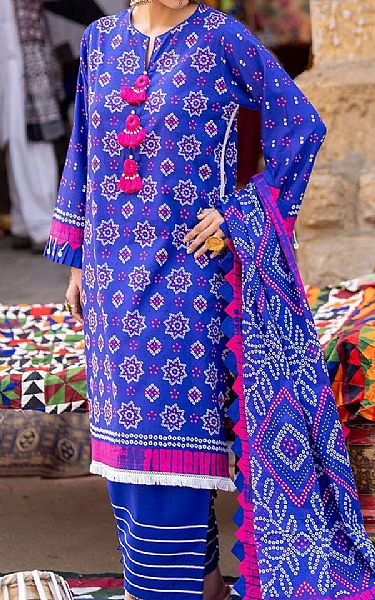 Gul Ahmed Royal Blue Lawn Suit | Pakistani Lawn Dress in USA- Image 1