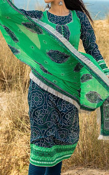 Gul Ahmed Blue/Green Lawn Suit | Pakistani Lawn Dress in USA- Image 2
