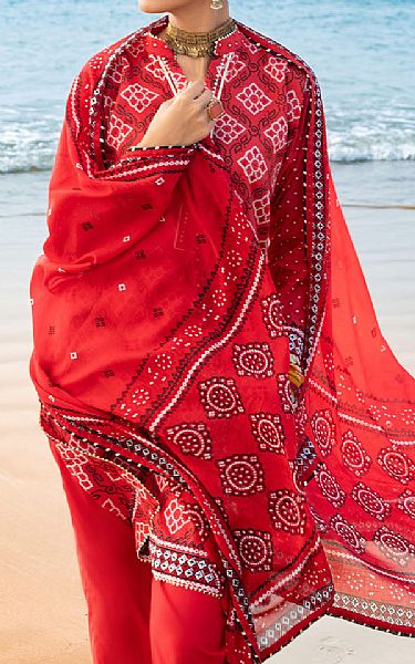 Gul Ahmed Red Lawn Suit | Pakistani Lawn Dress in USA- Image 2
