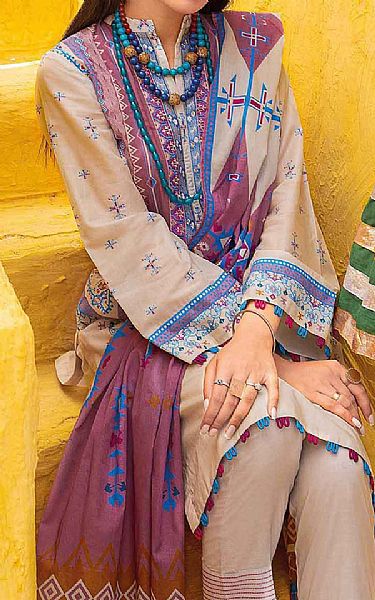 Gul Ahmed Beige/Tea Rose Lawn Suit | Pakistani Dresses in USA- Image 2
