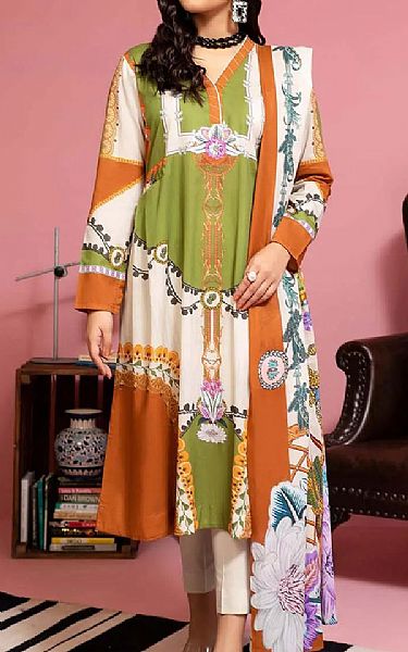 Gul Ahmed Parrot Green/White Lawn Suit | Pakistani Dresses in USA- Image 1