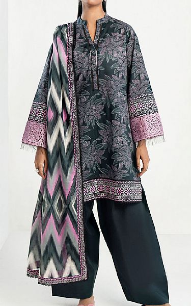 Gul Ahmed Charcoal Lawn Suit | Pakistani Lawn Dress in USA- Image 1