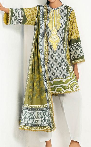 Gul Ahmed Green/Off White Lawn Suit | Pakistani Lawn Dress in USA- Image 1