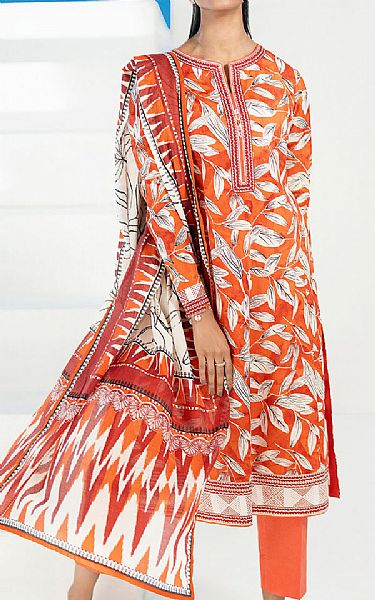 Gul Ahmed Orange Lawn Suit | Pakistani Lawn Dress in USA- Image 2