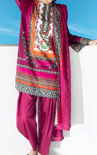 Gul Ahmed Hot Pink Lawn Suit | Pakistani Lawn Dress in USA- Image 1