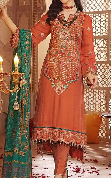 Gul Ahmed Rust Lawn Suit | Pakistani Dresses in USA- Image 1