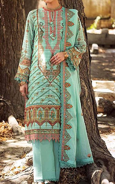 Gul Ahmed Light Turquoise Chiffon Suit | Pakistani Embroidered Chiffon Dresses USA- Image 1