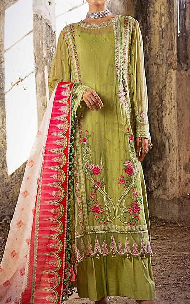 Gul Ahmed Apple Green Chiffon Suit | Pakistani Embroidered Chiffon Dresses- Image 1