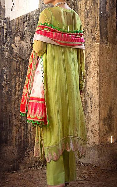 Gul Ahmed Apple Green Chiffon Suit | Pakistani Embroidered Chiffon Dresses- Image 2