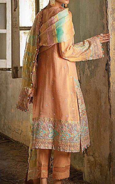 Gul Ahmed Peach Mehsuri Suit | Pakistani Embroidered Chiffon Dresses- Image 2