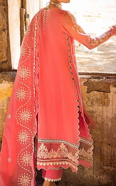 Gul Ahmed Salmon Pink Cotton Suit | Pakistani Embroidered Chiffon Dresses- Image 2
