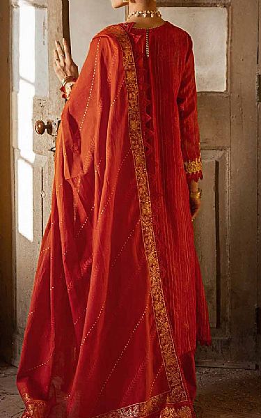 Gul Ahmed Cardinal Red Organza Suit | Pakistani Embroidered Chiffon Dresses- Image 2
