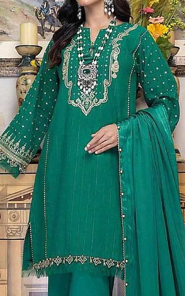 Gul Ahmed Emerald Green Jacquard Suit | Pakistani Embroidered Chiffon Dresses- Image 2