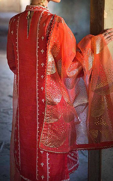 Gul Ahmed Bright Orange Nylon Suit | Pakistani Embroidered Chiffon Dresses- Image 2