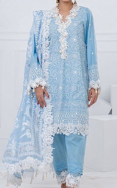 Gul Ahmed Baby Blue Lawn Suit | Pakistani Lawn Dress in USA- Image 1