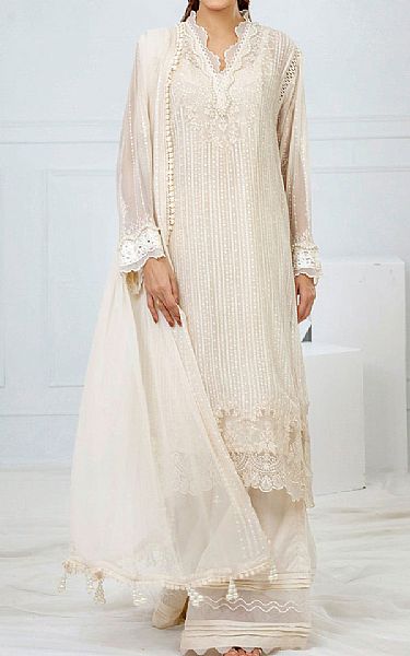 Gul Ahmed Off-white Chiffon Suit | Pakistani Embroidered Chiffon Dresses USA- Image 1