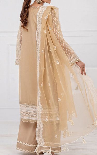 Gul Ahmed Beige Organza Suit | Pakistani Embroidered Chiffon Dresses USA- Image 2
