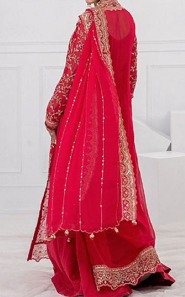 Gul Ahmed Ruby Red Chiffon Suit | Pakistani Embroidered Chiffon Dresses USA- Image 2