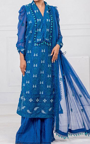 Gul Ahmed Royal Blue Chiffon Suit | Pakistani Embroidered Chiffon Dresses USA- Image 1