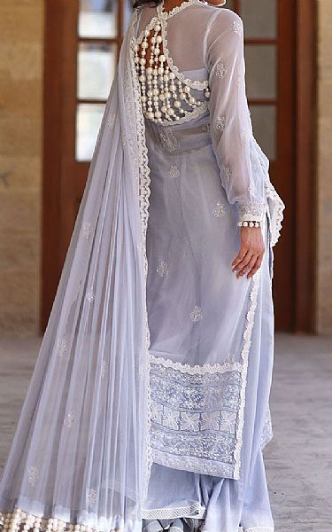 Gul Ahmed Cadet Blue Chiffon Suit | Pakistani Embroidered Chiffon Dresses USA- Image 2