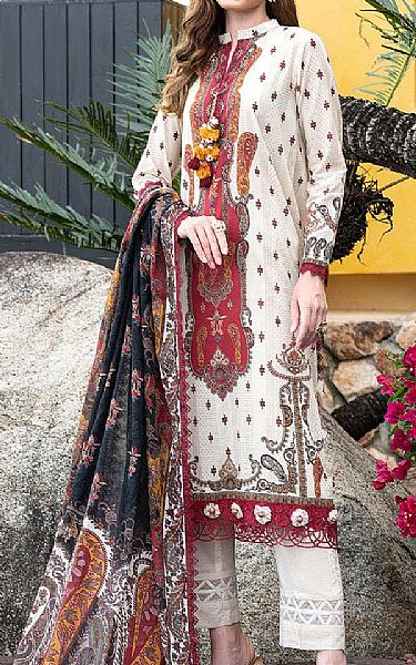 Gul Ahmed Off White Lawn Suit | Pakistani Lawn Dress in USA- Image 1