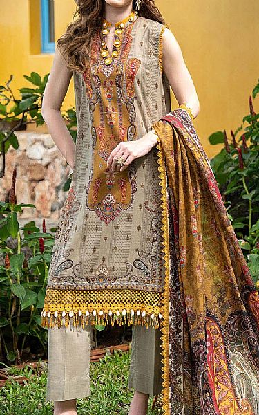 Gul Ahmed Beige Lawn Suit | Pakistani Lawn Dress in USA- Image 1