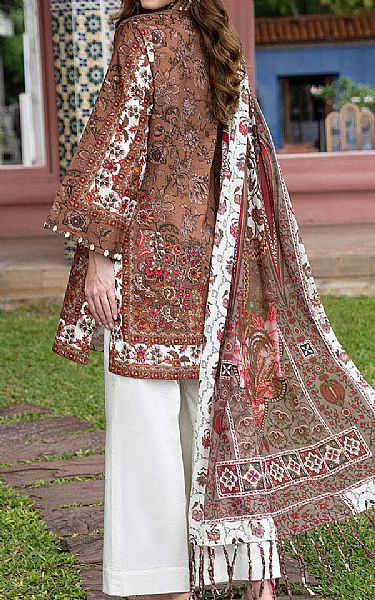 Gul Ahmed Brown/Off White Lawn Suit | Pakistani Lawn Dress in USA- Image 2