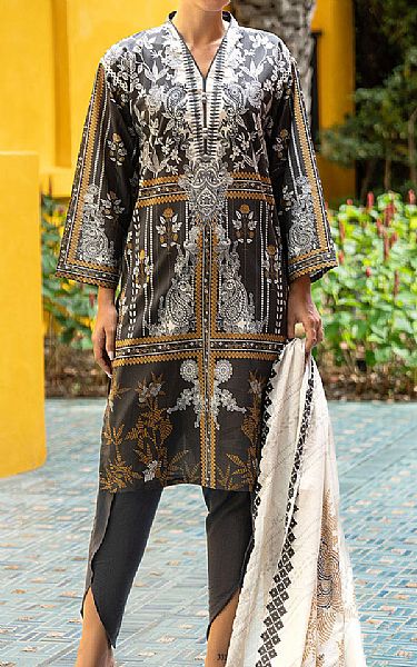 Gul Ahmed Charcoal Grey Lawn Suit | Pakistani Lawn Dress in USA- Image 1