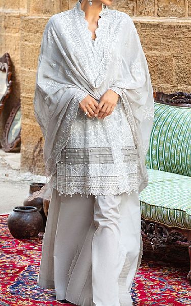 Gul Ahmed Light Grey Lawn Suit | Pakistani Lawn Dress in USA- Image 1
