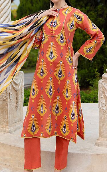 Gul Ahmed Dark Coral Lawn Suit | Pakistani Lawn Dress in USA- Image 1