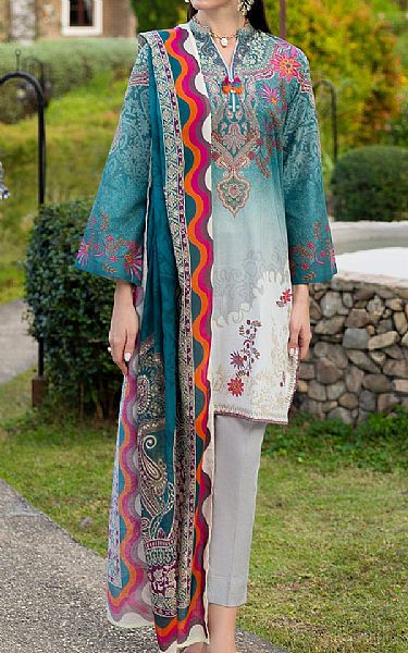 Gul Ahmed Teal/Light Grey Lawn Suit | Pakistani Lawn Dress in USA- Image 1